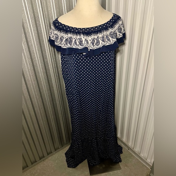 Lands’ End Boho Navy Ruffle Maxy Dress 3x - Picture 3 of 4